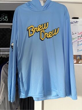Men's Light Blue Brew Crew Hooded Long-Sleeved Shirt